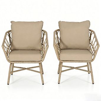 Patio Rattan Chairs Set of 2, Outdoor Dining Chairs, Modern Boho Backyard Chairs for Balcony, Porch