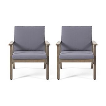 Outdoor Acacia Wood Club Chairs Set of 2 with Cushions