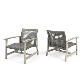 Outdoor Acacia Wood Wicker Club Chairs (2 pc with Acacia Frame
