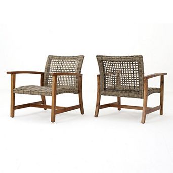 Outdoor Acacia Wood Wicker Club Chairs (2 pc with Acacia Frame