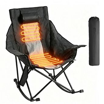 Heated Camping Chair, Portable Heated Chair, 3 Heating Settings, Large-Sized Padded Folding Rocker