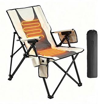 Portable Heated Camping Chair, 3 Heat Settings, High Back Folding Lawn Chairs, Armrest, Cupholder