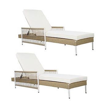 KWPZQEB Set of 2 Outdoor PE Rattan Chaise Lounge w/ 6 Gear Adjustable Recliner&Cushion for Poolside