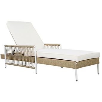 KWPZQEB Outdoor PE Rattan Chaise Lounge w/ 6 Gear Adjustable Recliner & Cushion for Poolside