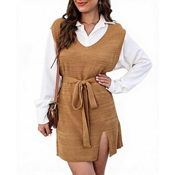 Women's V Neck Sleeveless Pullover Sweater Dress
