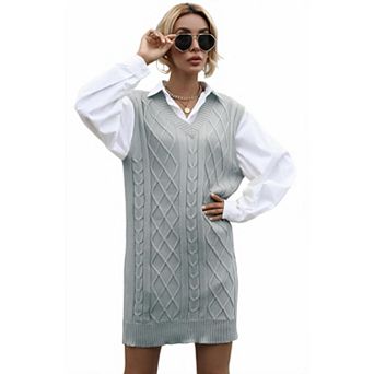 Women's V Neck Sleeveless Knit Sweater Dress