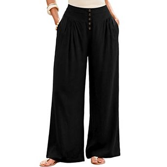 Womens Wide Leg High Waist Palazzo Pants Buttons Casual Boho Lightweight Trousers with Pockets