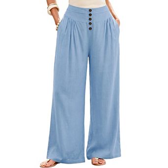 Womens Wide Leg High Waist Palazzo Pants Buttons Casual Boho Lightweight Trousers with Pockets
