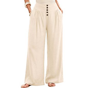 Womens Wide Leg High Waist Palazzo Pants Buttons Casual Boho Lightweight Trousers with Pockets