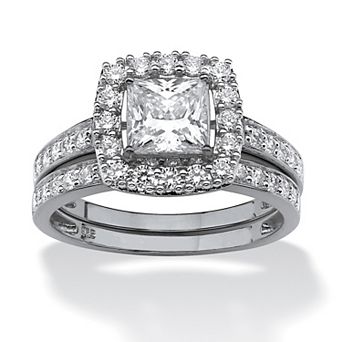 1.93 TCW Cubic Zirconia Bridal Set in Platinum-plated Sterling Silver