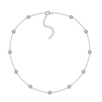 DIAMONBLISS 4mm Round Cut Bezel Set Station Necklace