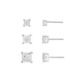 DIAMONBLISS Princess Cuts Solitaire Stud Earrings Set