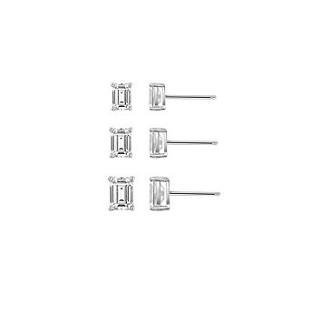 DIAMONBLISS Emerald Cuts Solitaire Stud Earrings Set