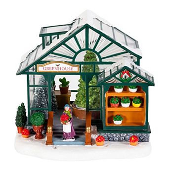 Evergreen LED Greenhouse with Rotating Tree & Holiday Music Table Decor