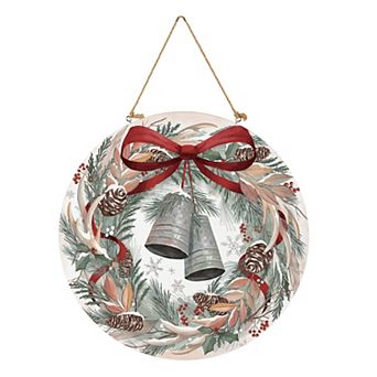 Evergreen Winter Wreath & Bell Wood Wall Decor, 18-Inch