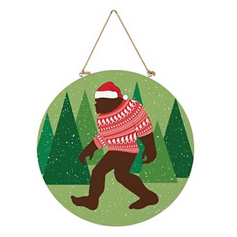 Evergreen Christmas Bigfoot 18-Inch Wood Wall Decor