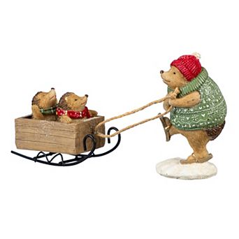 Evergreen 9.5-Inch Hedgehog with Sled Resin Table Decor
