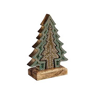 Evergreen 8-Inch Wood & Beading Nested Tree Tabletop Décor