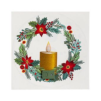 Evergreen LED Wreath with Flickering Candle Light Wall Decor