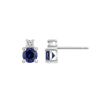 DIAMONBLISS Round Cut Created Sapphire And Lab Grown Diamond Two Stones Stud Earrings