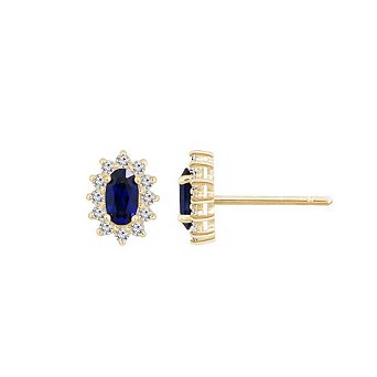 DIAMONBLISS Oval Cut Created Sapphire With Lab Grown Diamond Accent Halo Stud Earrings