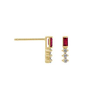 DIAMONBLISS Baguette Cut Created Ruby With Round Lab Grown Diamond Accent Bar Stud Earrings