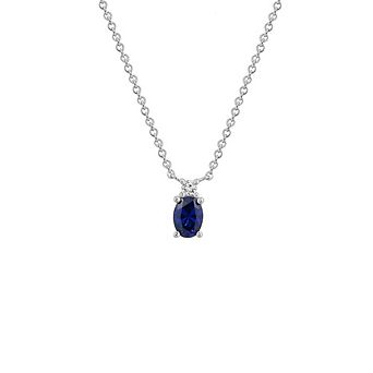 DIAMONBLISS Oval Cut Created Sapphire And Lab Grown Diamond Two Stones Pendant Necklace