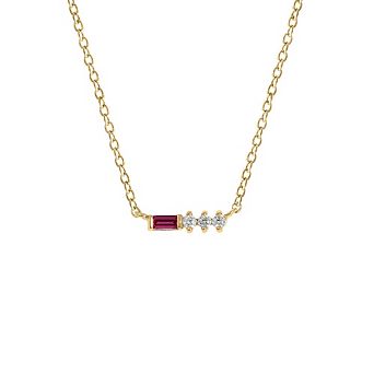 DIAMONBLISS Baguette Cut Created Ruby With Round Lab Grown Diamond Accent Bar Pendant Necklace