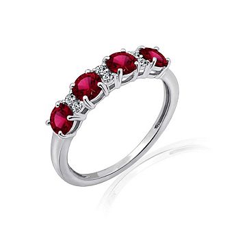 DIAMONBLISS 4mm Round Cut Created Ruby With Lab Grown Diamond Accent Half Band Ring