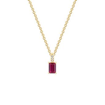 DIAMONBLISS Emerald Cut Created Ruby With Lab Grown Diamond Accent Vertical Bar Pendant Necklace