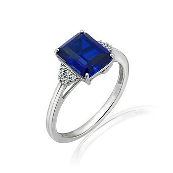 DIAMONBLISS Emerald Cut Created Sapphire With Lab Grown Diamond Accent Octagon Cocktail Ring