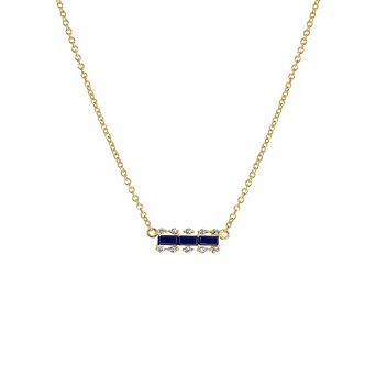 DIAMONBLISS Baguette Cut Created Sapphire With Lab Grown Diamond Accent Bar Pendant Necklace