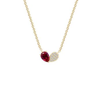 DIAMONBLISS Pear Cut Created Ruby And Pave Lab Grown Diamond Heart Shaped Pendant Necklace