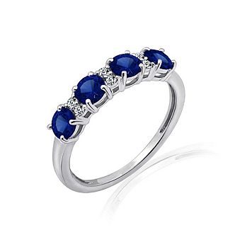 DIAMONBLISS 4mm Round Cut Created Sapphire With Lab Grown Diamond Accent Half Band Ring
