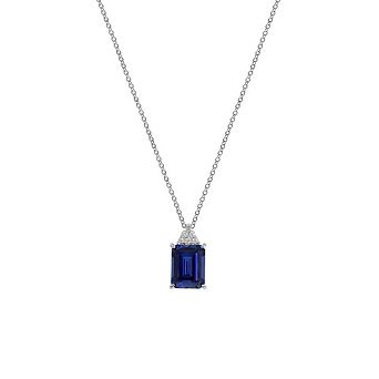 DIAMONBLISS Emerald Cut Created Sapphire With Lab Grown Diamond Accent Octagon Pendant Necklace