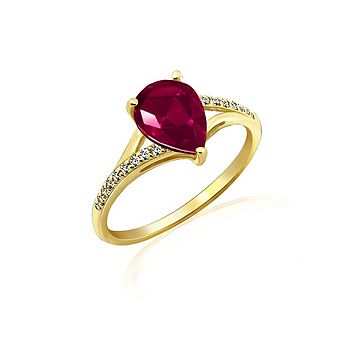 DIAMONBLISS Pear Cut Created Ruby With Lab Grown Diamond Accent Ring