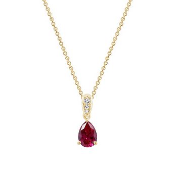 DIAMONBLISS Pear Cut Created Ruby With Lab Grown Diamond Accent Pendant Necklace