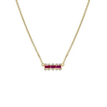 DIAMONBLISS Baguette Cut Created Ruby With Lab Grown Diamond Accent Bar Pendant Necklace