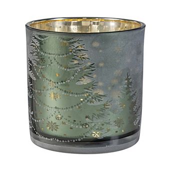 Evergreen 6-inch Glass Etched Winter Trees Pillar Candle Holder