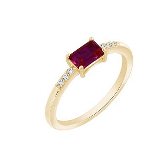DIAMONBLISS 0.5 ct Emerald Cut Created Ruby With Lab Grown Diamond Accent Engagement Ring