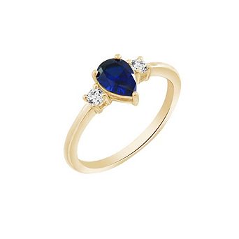 DIAMONBLISS Pear Cut Created Sapphire And Lab Grown Diamond Three Stones Ring