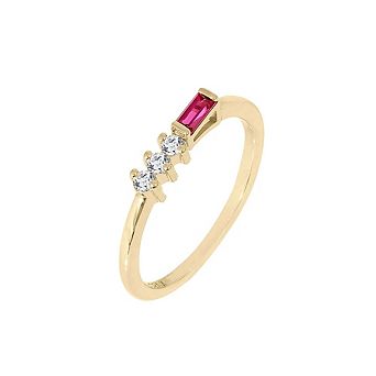 DIAMONBLISS Baguette Cut Created Ruby With Round Lab Grown Diamond Accent Bar Ring