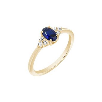 DIAMONBLISS Oval Cut Created Sapphire With Trio Lab Grown Diamond On Shank Engagement Ring