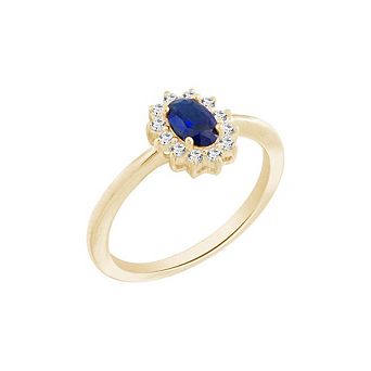 DIAMONBLISS Oval Cut Created Sapphire With Lab Grown Diamond Accent Halo Ring