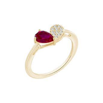DIAMONBLISS Pear Cut Created Ruby And Pave Lab Grown Diamond Heart Shaped Ring