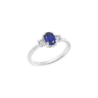 DIAMONBLISS Oval Cut Created Sapphire And Lab Grown Diamond Three Stones Ring
