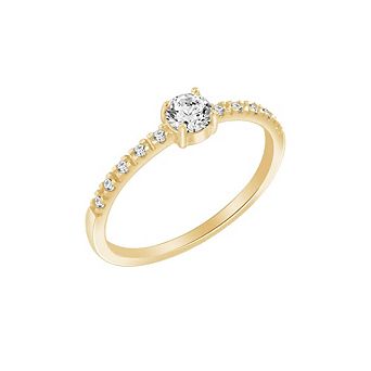DIAMONBLISS Lab Grown Diamond Round Cut Solitaire Ring with Pave Band