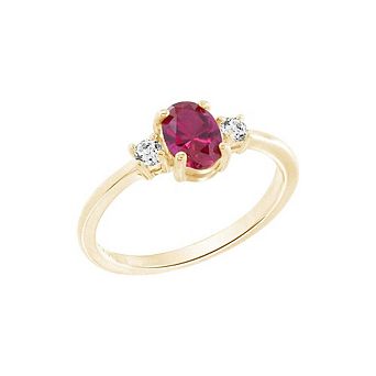 DIAMONBLISS Oval Cut Created Ruby And Lab Grown Diamond Three Stones Ring