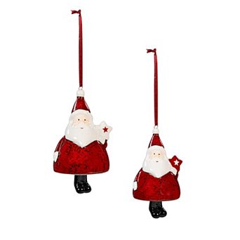 Evergreen Ceramic Vintage Santa Christmas Ornament Set of 2