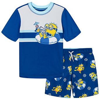 Minions Swimwear 2 pc Rash Guard and Swim Trunks Set